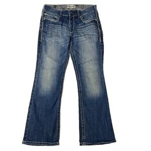 Ariat Real Jeans Womens 32S Blue Denim Western Thick Stitch Bootcut Leg